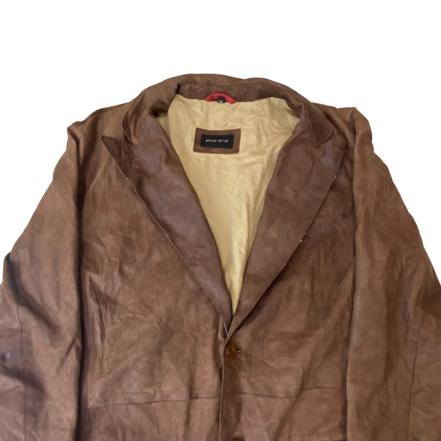 Snap Shot Blazer Jacket Men XXL Brown Leather Pocket Single Breasted Notch Lapel