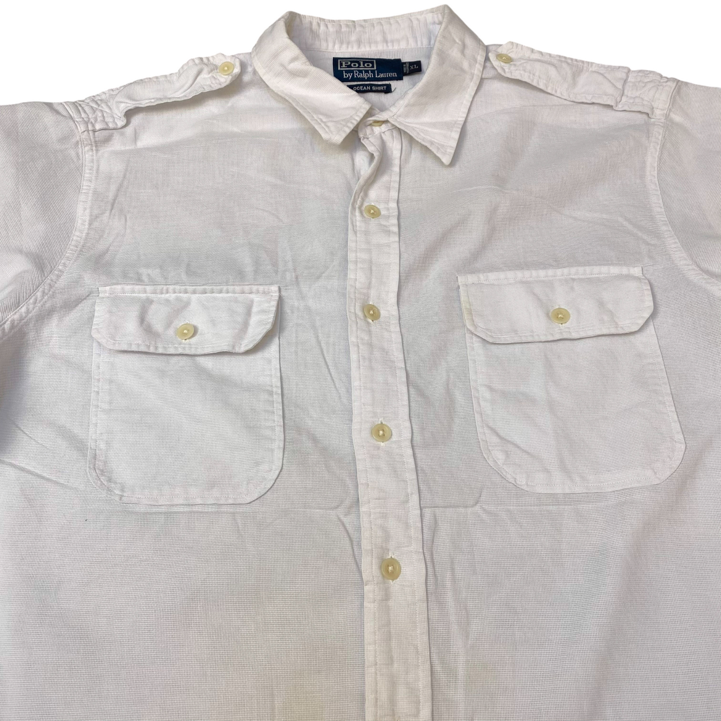 Polo Ralph Lauren Ocean Shirt Mens XL White Chest Pockets Short Sleeve Button Up