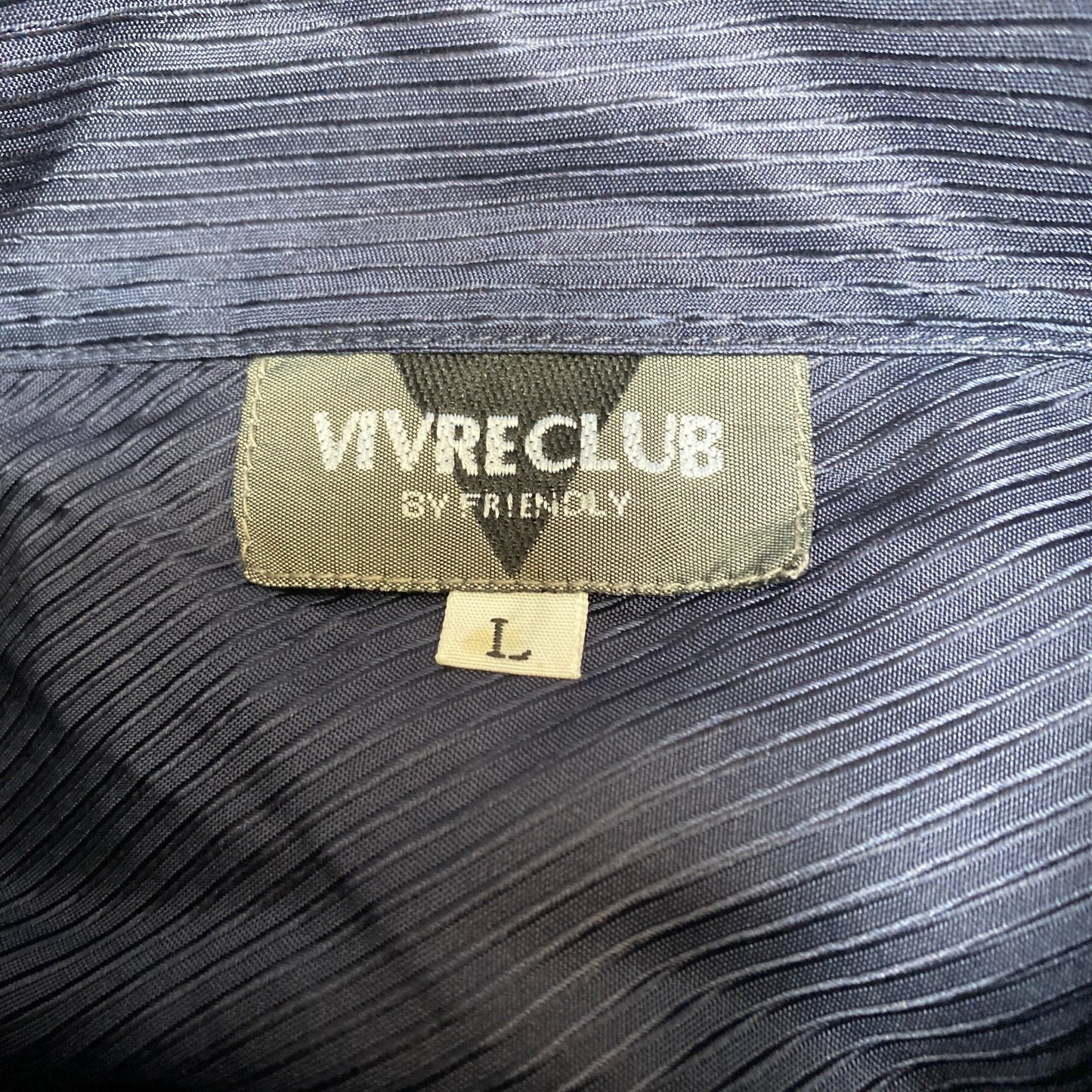 Vivre Club Shirt Mens Large Navy Self Striped Long Sleeve Chest Pocket Button Up