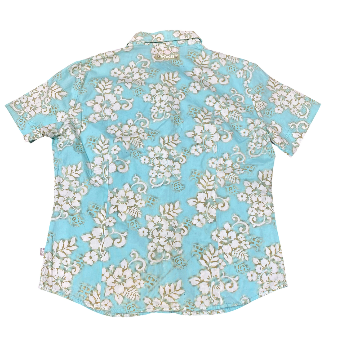 Hawaiian Shirt Womens L Blue Floral Casual Short Sleeve Button Front Outdoor