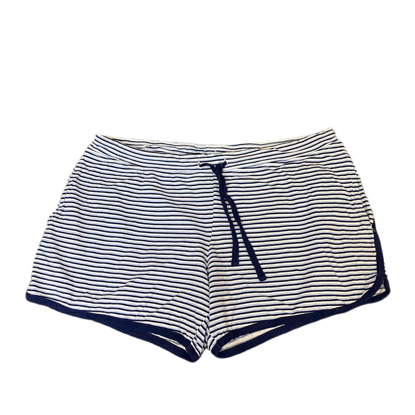 Running Sprinter Shorts Women M 31" Waist White Blue Striped Workout Dolphin Hem