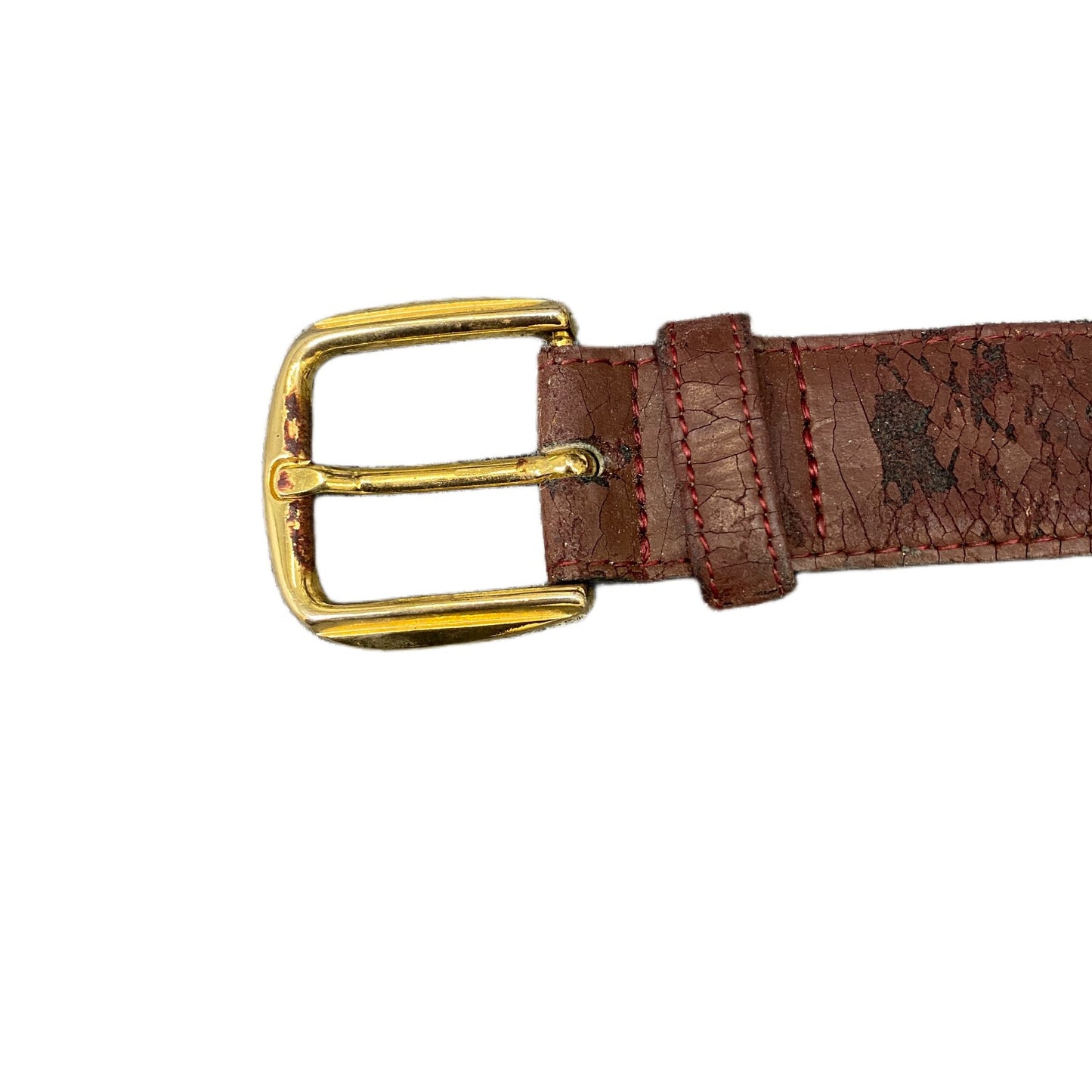 Vintage Waist Belt Men Brown Handmade Leather Gold Tone Buckle 42.5 inches