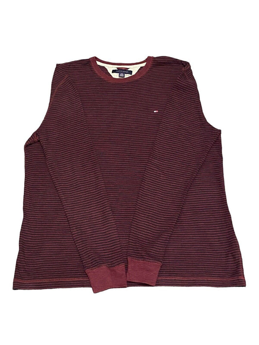 Tommy Hilfiger Sweatshirt Jumper Logo Burgundy Stripes Men's L