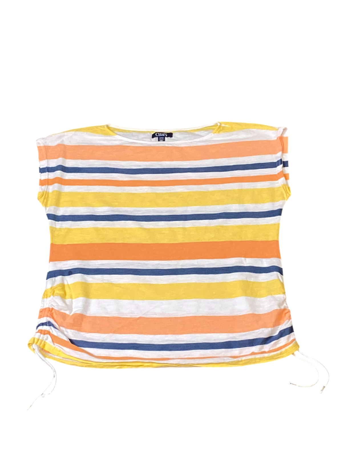 Chaps Tee Shirt Womens Small Yellow Orange Striped Cinch Sides Casual Sleeveless