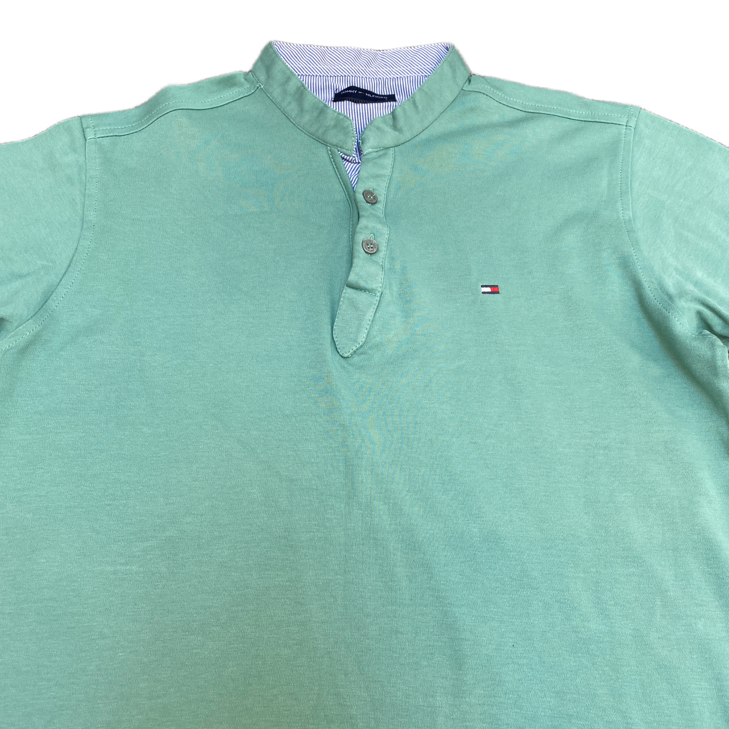 Tommy Hilfiger Polo Shirt Mens Large Aqua Golf Performance Logo Mandarin Collar