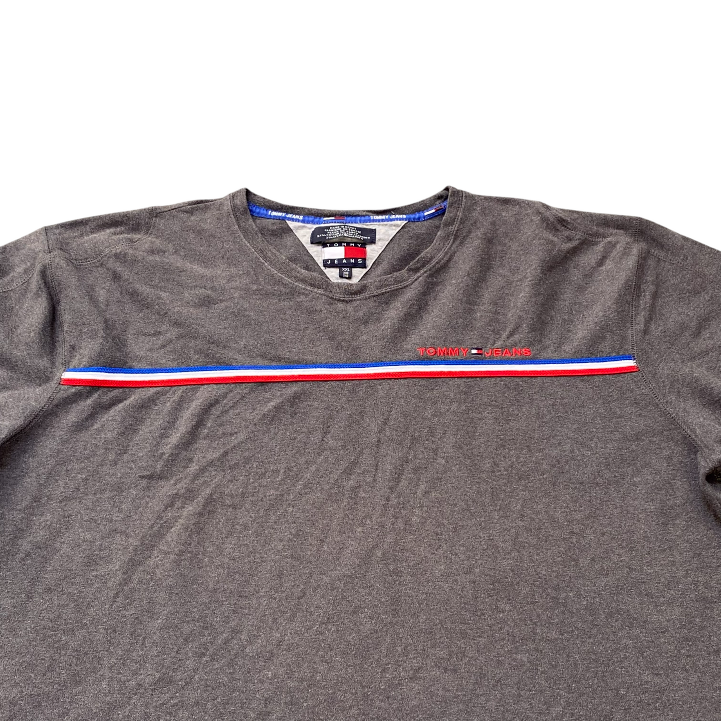 Tommy Jeans T Shirt Mens XXL Grey Flag Stripe Short Sleeve Crewneck Pullover Tee