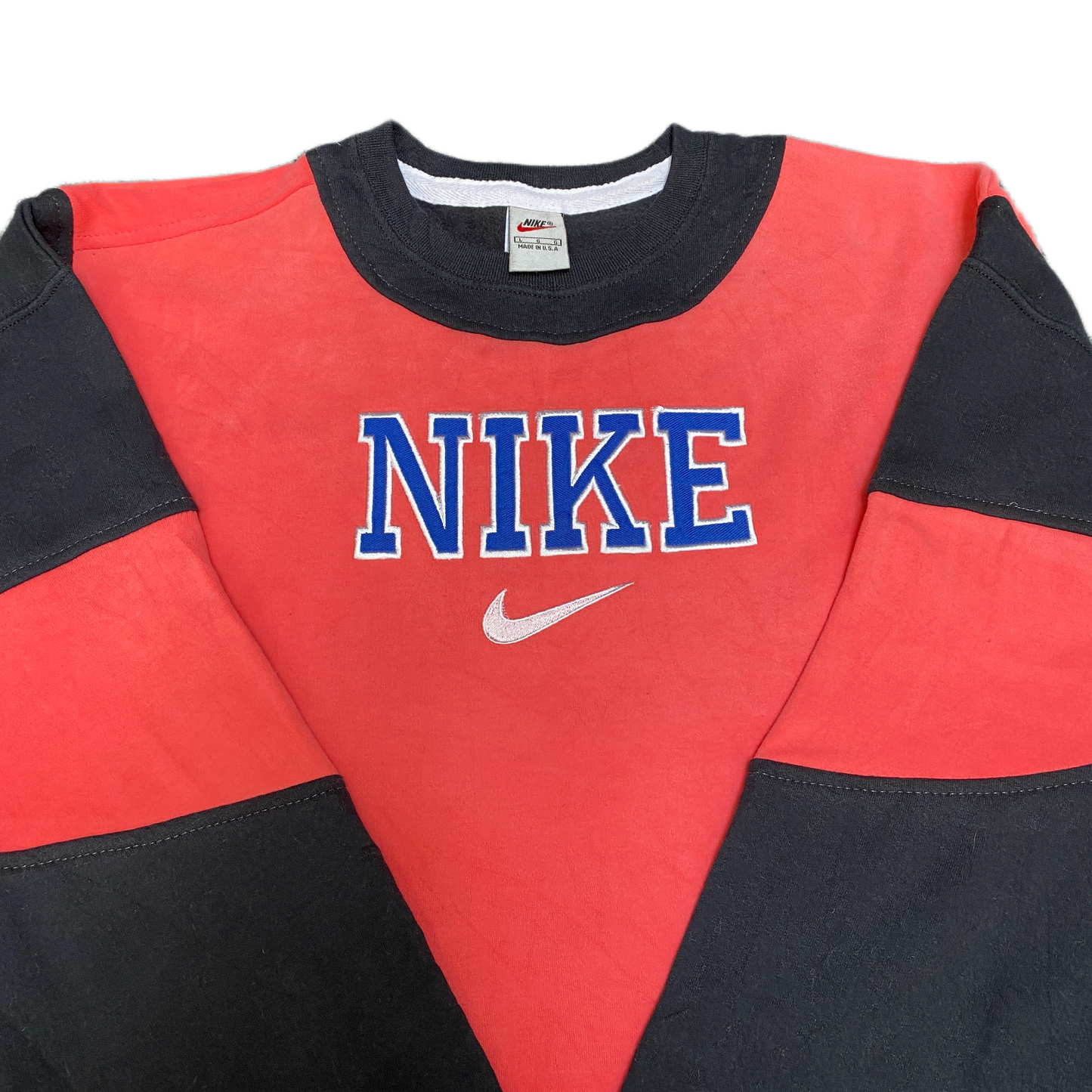 Nike Reworked Sweatshirt Mens L Black Orange Embroidered Spellout Logo Vtg Y2K