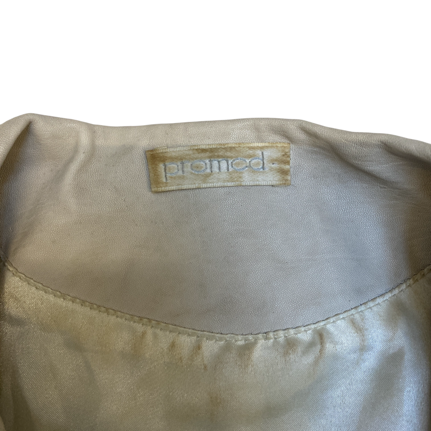 Promod Leather Motorcycle Jacket Women Medium White Long Sleeve Asymmetrical Zip