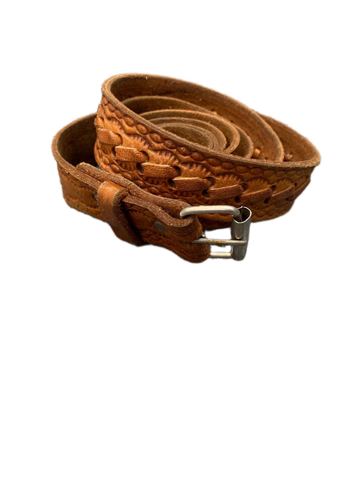 Western Belt Mens Brown Leather Adjustable Silver Roller Pin Buckle 50 inches