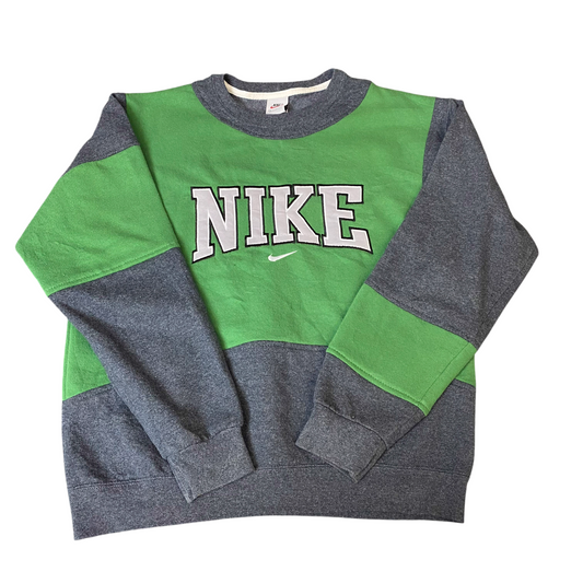 Nike Reworked Sweatshirt Mens M Green Grey Embroidered Spellout Logo Vintage Y2K