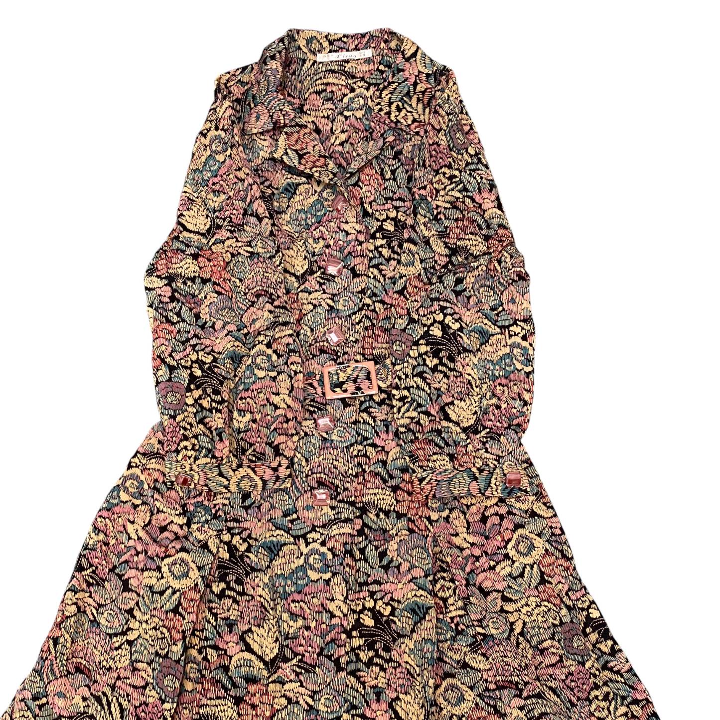 Liras Maxi Dress Womens S Black Floral Long Sleeve Collared Button Front Casual