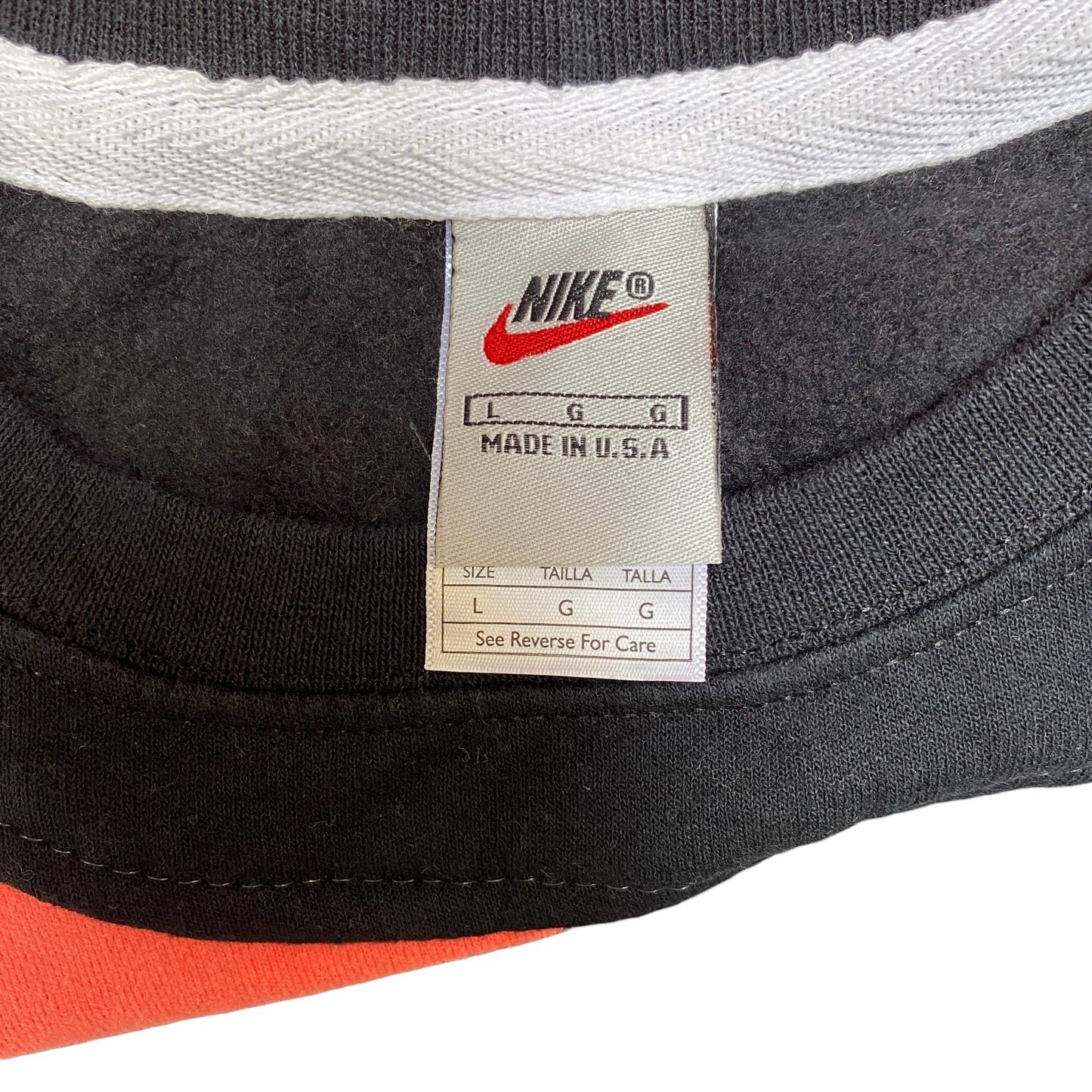 Nike Reworked Sweatshirt Mens L Black Orange Embroidered Spellout Logo Vtg Y2K