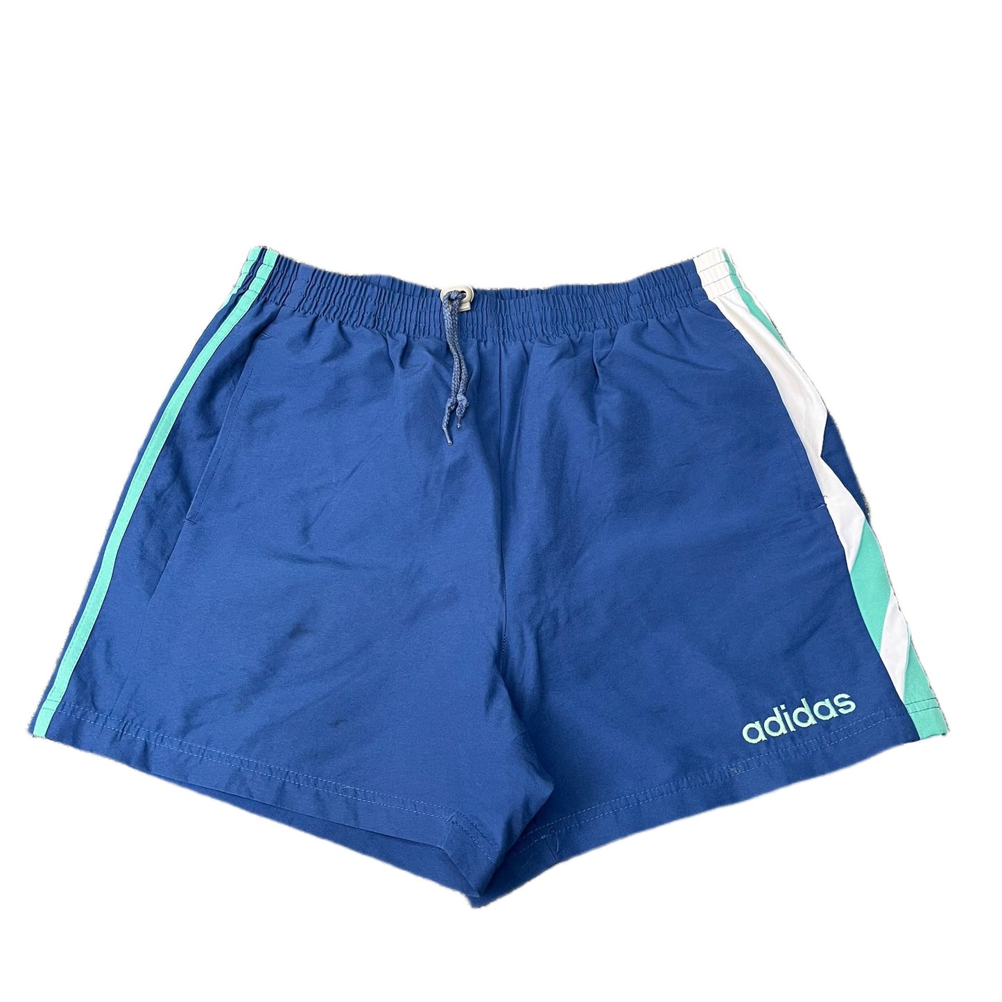 Vtg Adidas Swim Trunks Shorts Mens M 31" Waist Blue White Water Polo Drawstring