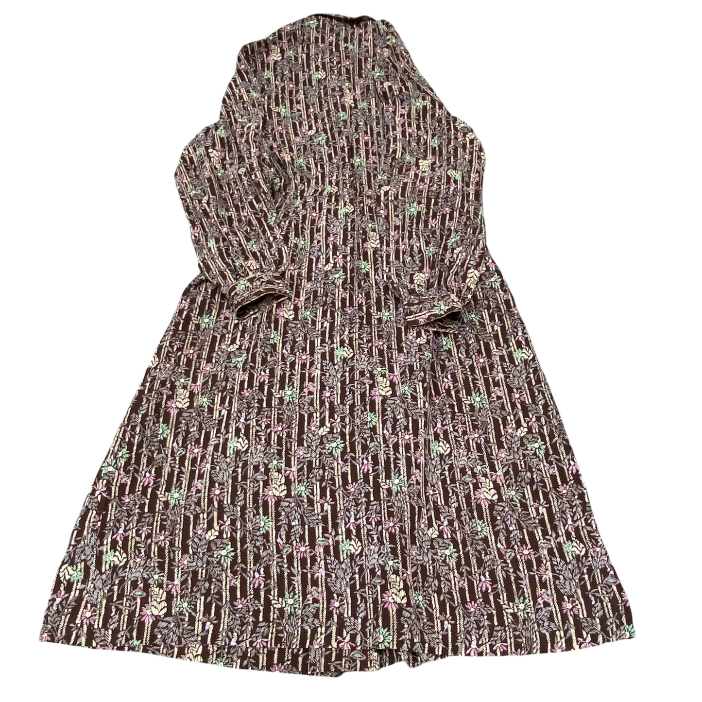 Tokyo Mode A-Line Dress Womens S Multi Floral Collared Long Sleeve Button Front