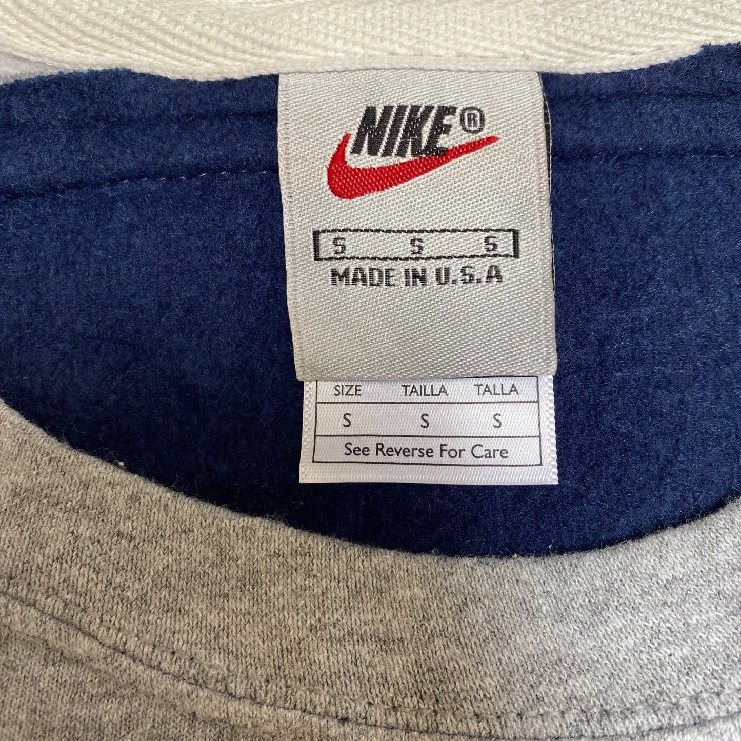 Nike Reworked Sweatshirt Mens S Grey Blue Embroidered Spellout Logo Vintage Y2K