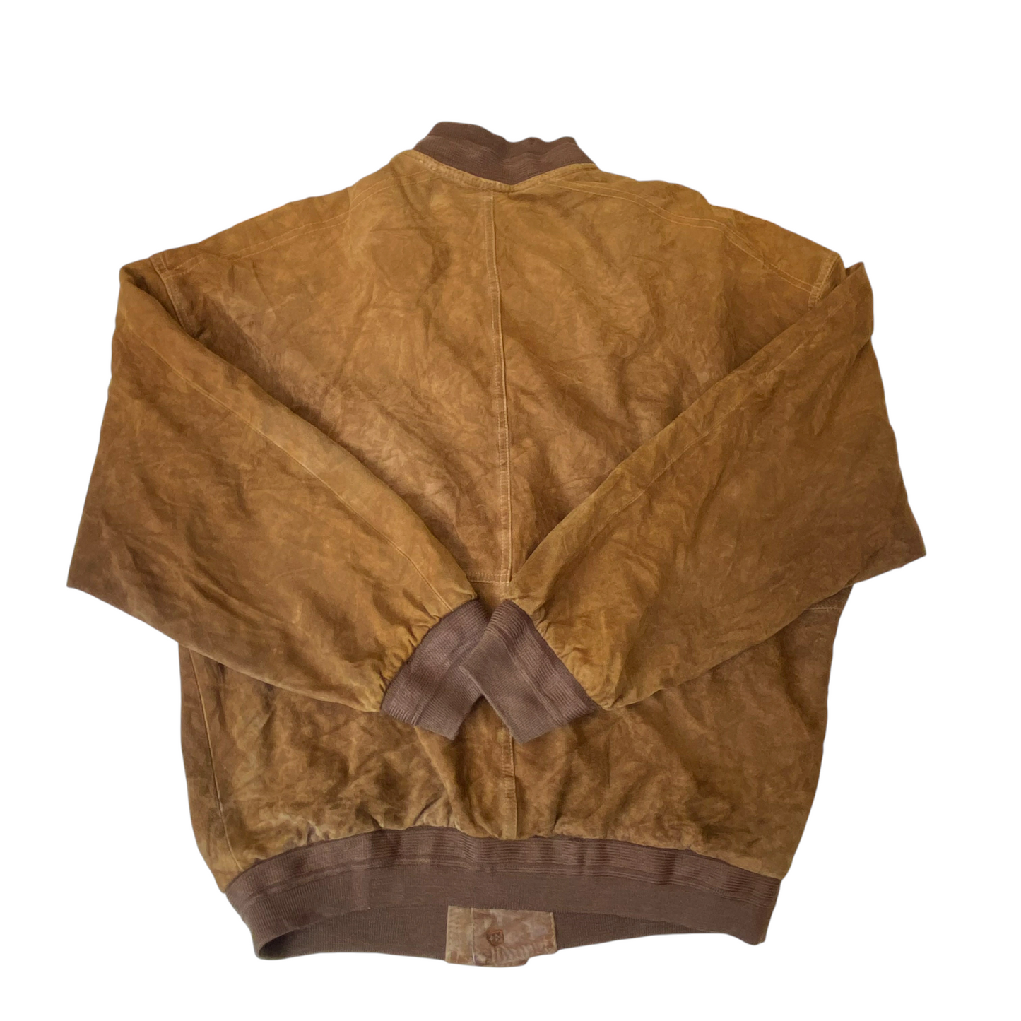 Bomber Jacket Mens Large Brown Suede Leather Pockets Long Sleeve Button Front