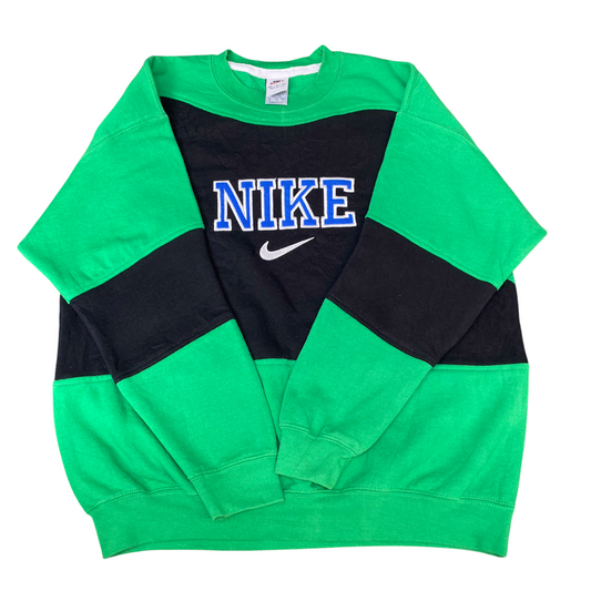 Nike Reworked Sweatshirt Men M Green Black Embroidered Spellout Logo Vintage Y2K