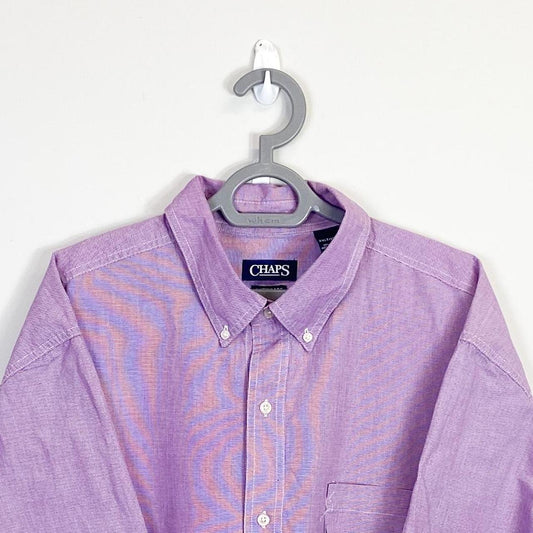 Chaps Short Sleeved Shirt Mens XL Purple Check Collared Button Down