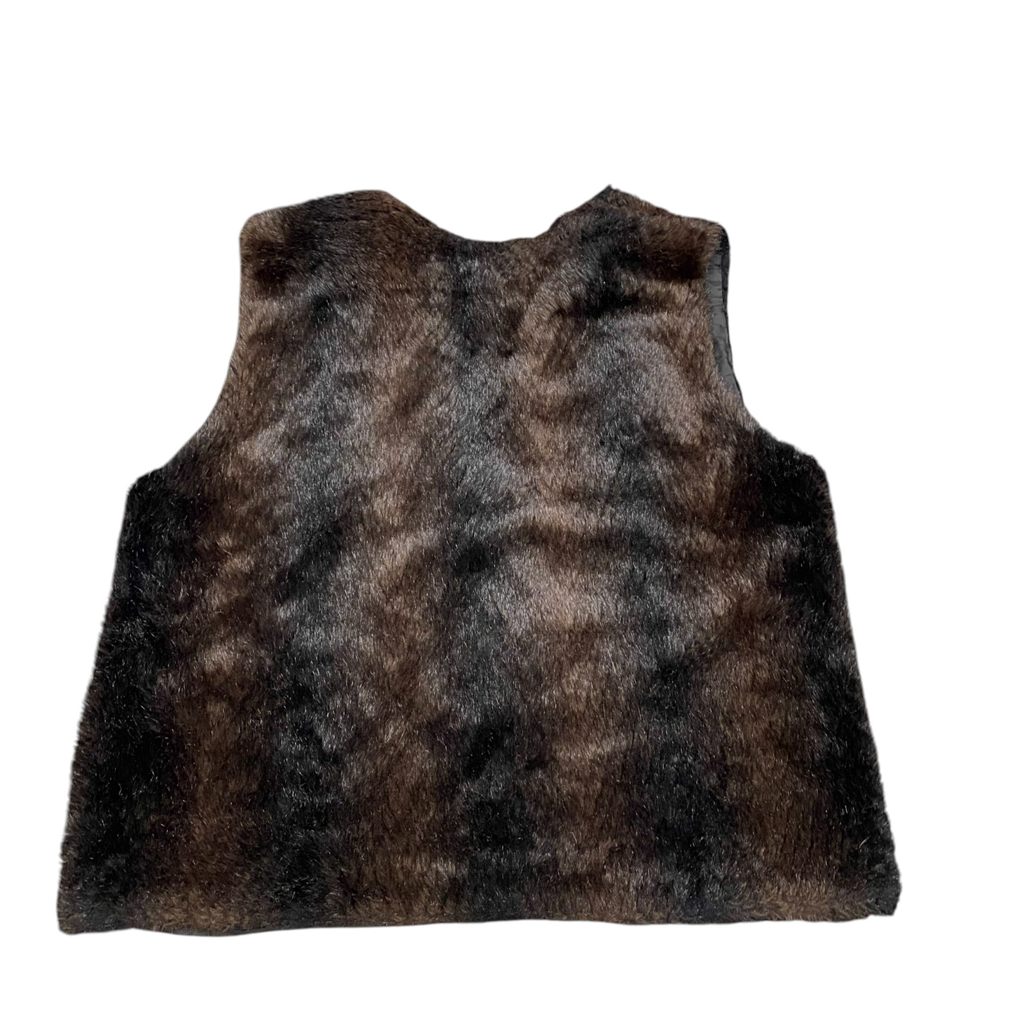 Womens Faux Fur Reversible Vest XL Brown Lined Lightweight Pockets Sleeveless