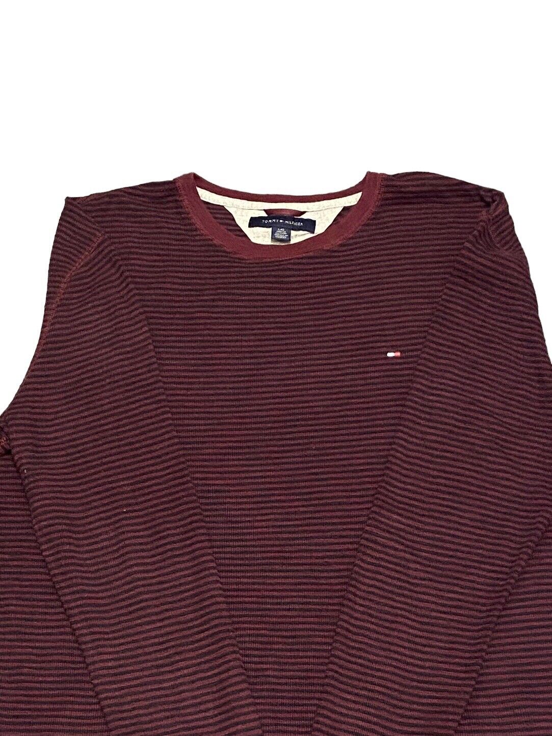 Tommy Hilfiger Sweatshirt Jumper Logo Burgundy Stripes Men's L