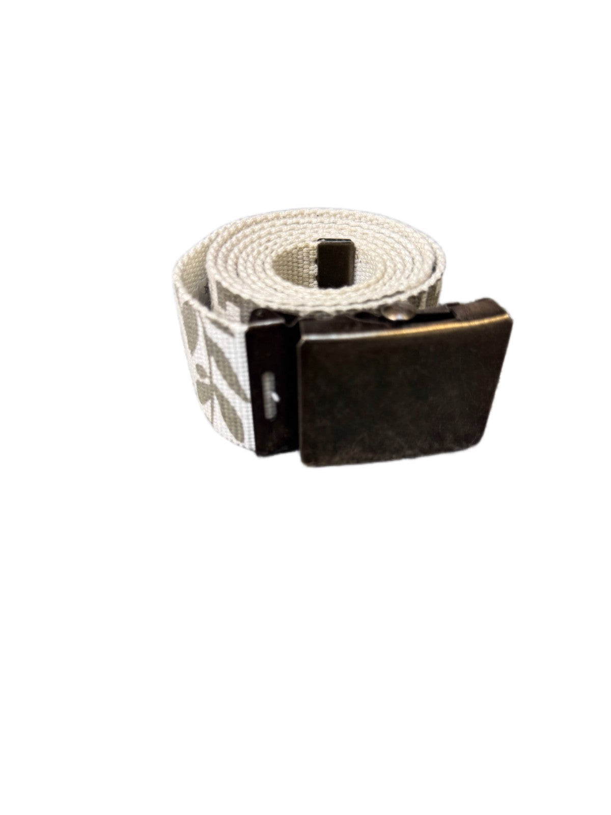 C&A Waist Belt Men White Canvas Adjustable Brass Pin Flip-Top Buckle 46.5 inches