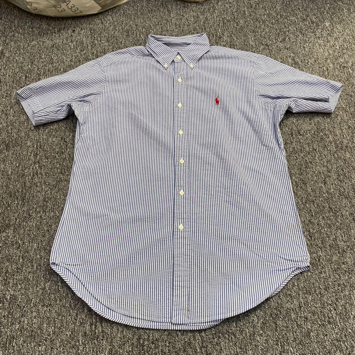 Ralph Lauren Shirt Mens M Blue Striped Classic Fit Red Pony Logo Button Down