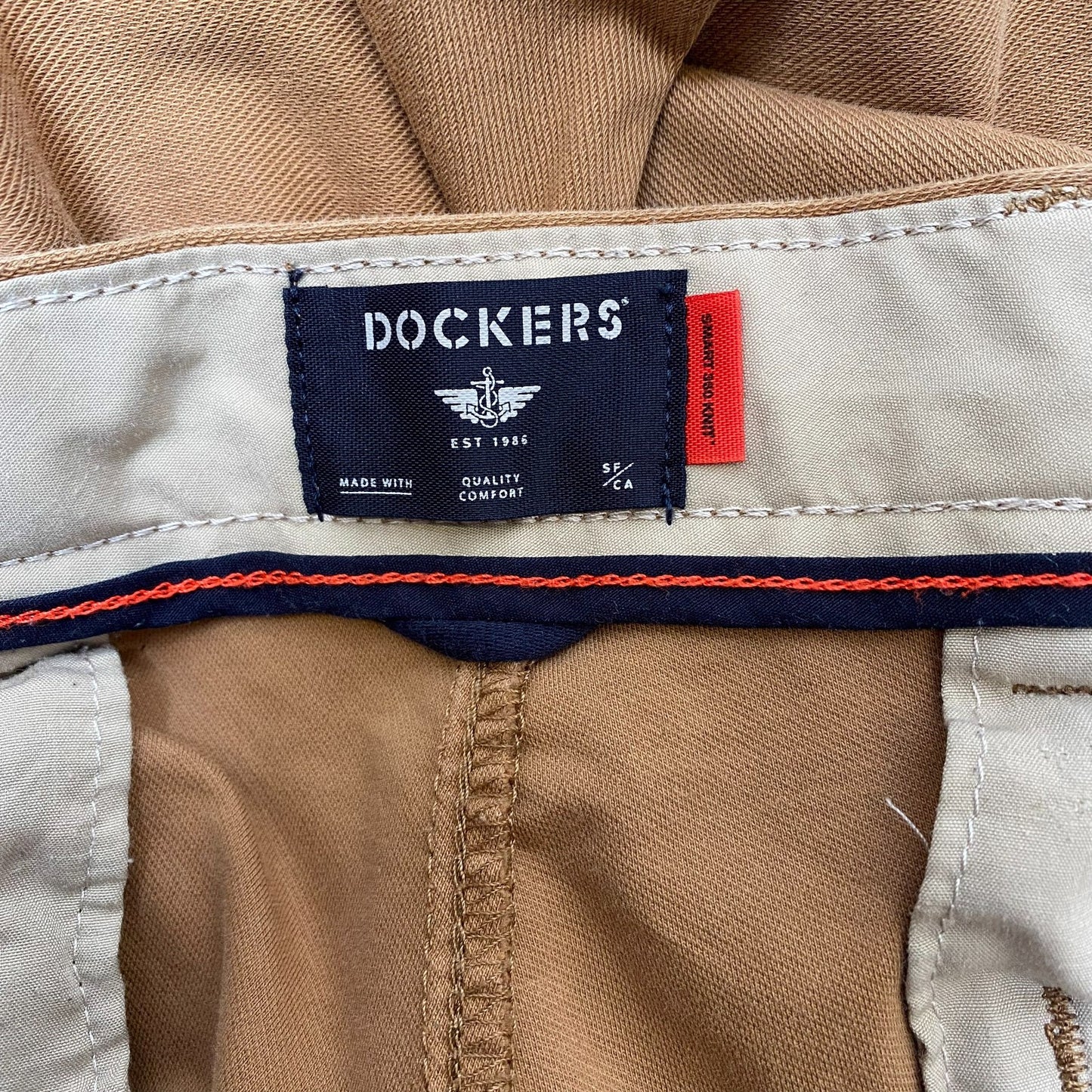 Dockers Trousers Mens XL Tan Original Slim Straight Fit Slash Pockets Outdoor