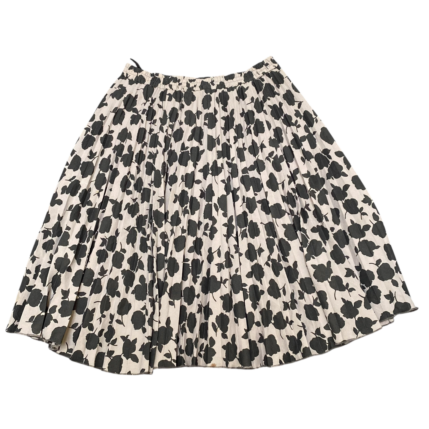 Women's A Line Skirt M Grey Black Floral Print Pleated Elastic Waist Pull On