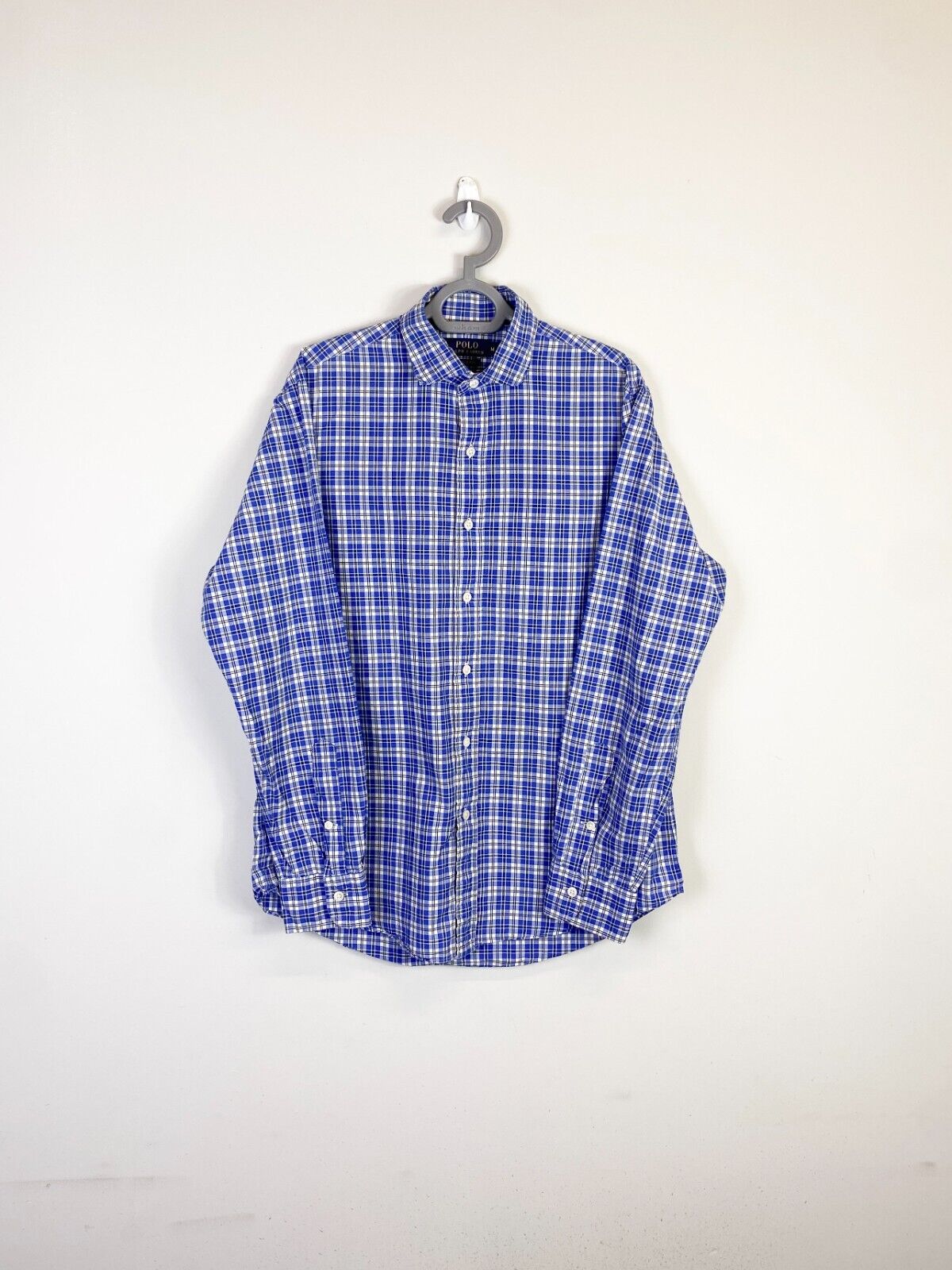 Ralph Lauren Shirt Men Medium Blue Plaid Long Sleeve Collared Casual Button Down