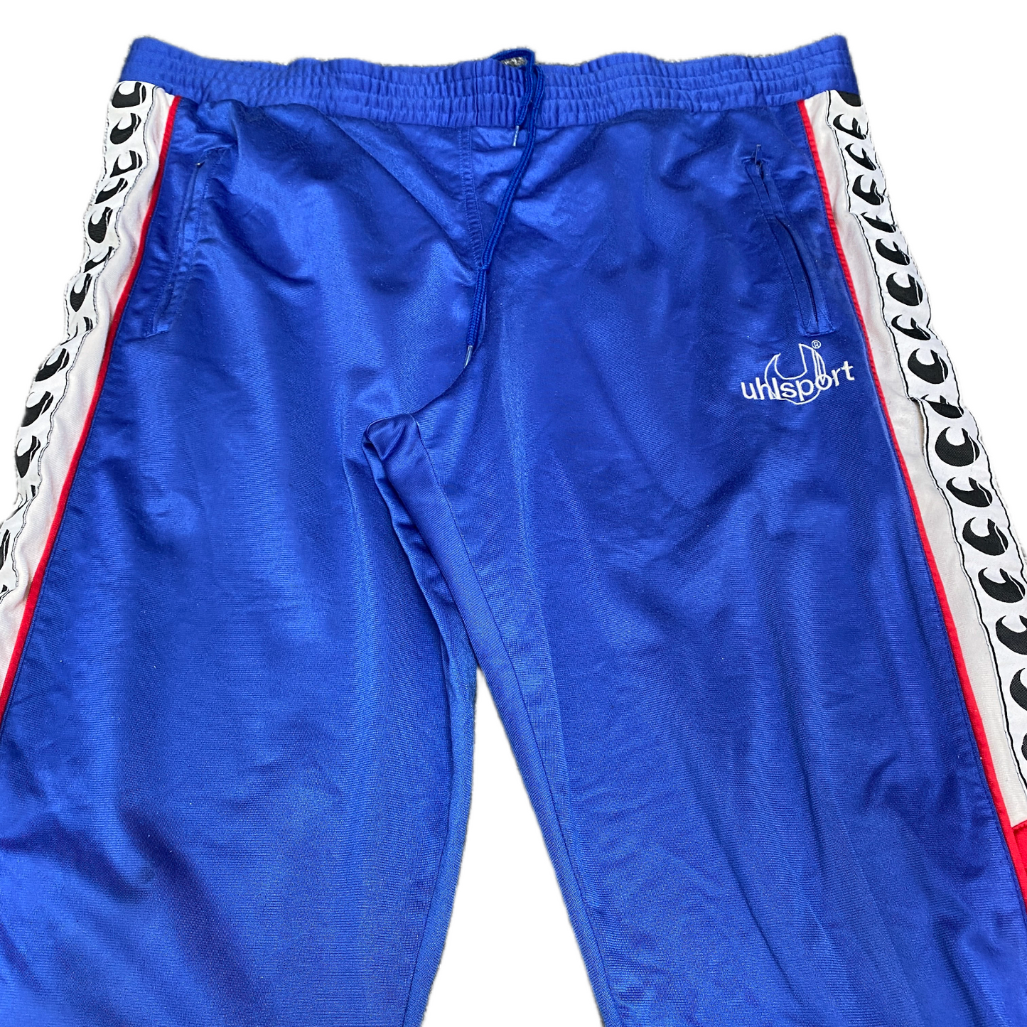 Uhlsport Joggers Fits as Mens 41" Waist Blue White Embroidered Logo Trousers