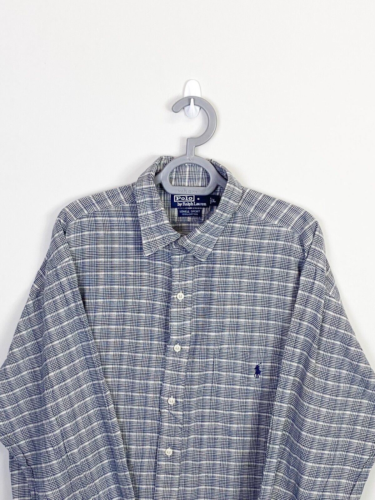 Ralph Lauren Shirt Mens Large Grey Plaid Lowell Sport Blue Small Polo Pony Logo