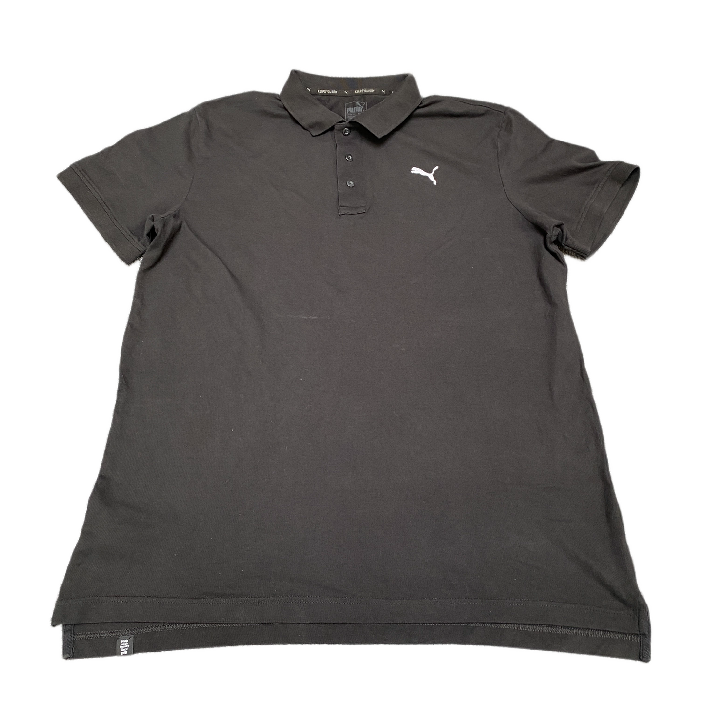PUMA Polo Shirt Mens XL Black Stretch Golf Performance Side Slit Logo Popover