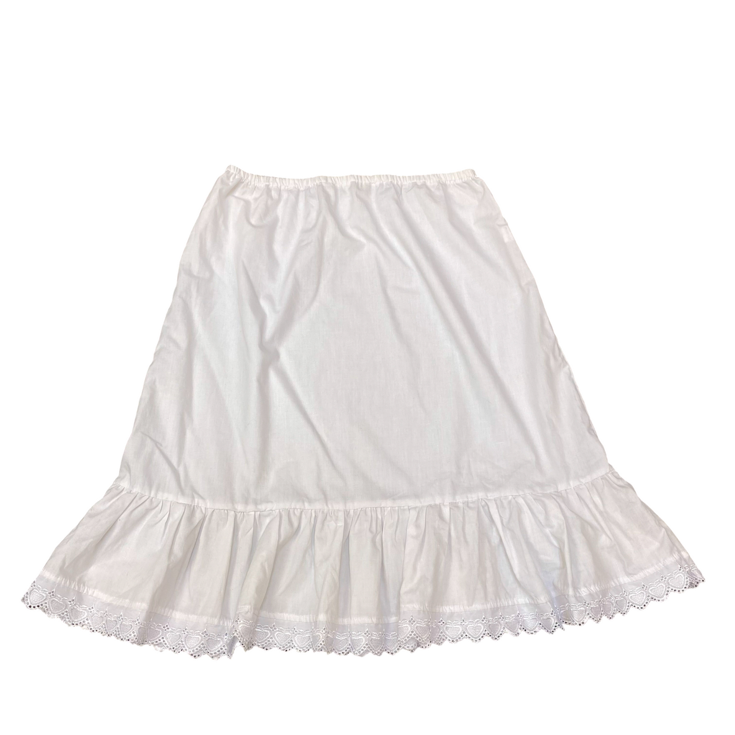 A-Line Skirt Womens L White Midi Elastic Waist Lace Hem Outdoor Casual Pull-On