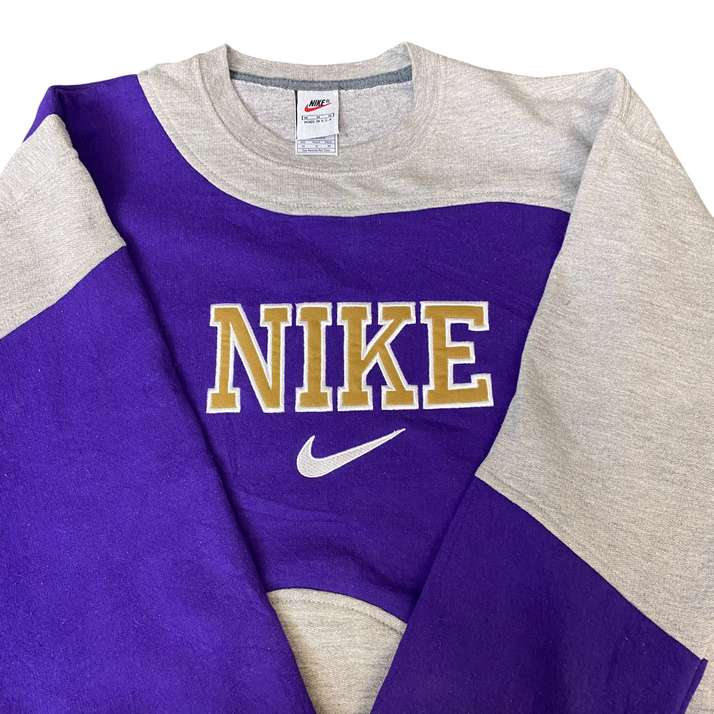 Nike Reworked Sweatshirt Mens M Purple Grey Embroidered Spellout Logo Vtg Y2K