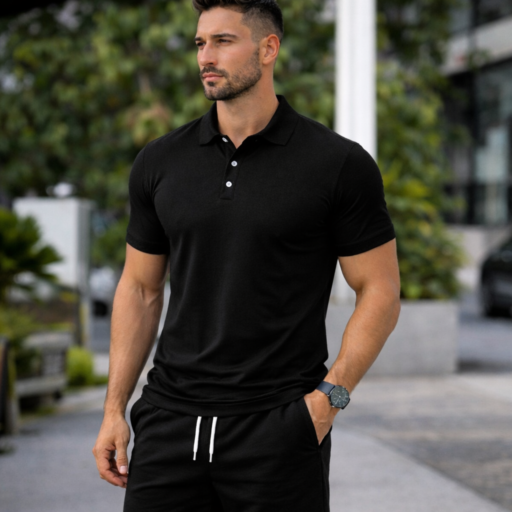 Men’s Slim Fit 2 Piece Summer Set – Breathable Mesh Polo T-Shirt & Shorts Casual Sports Outfit