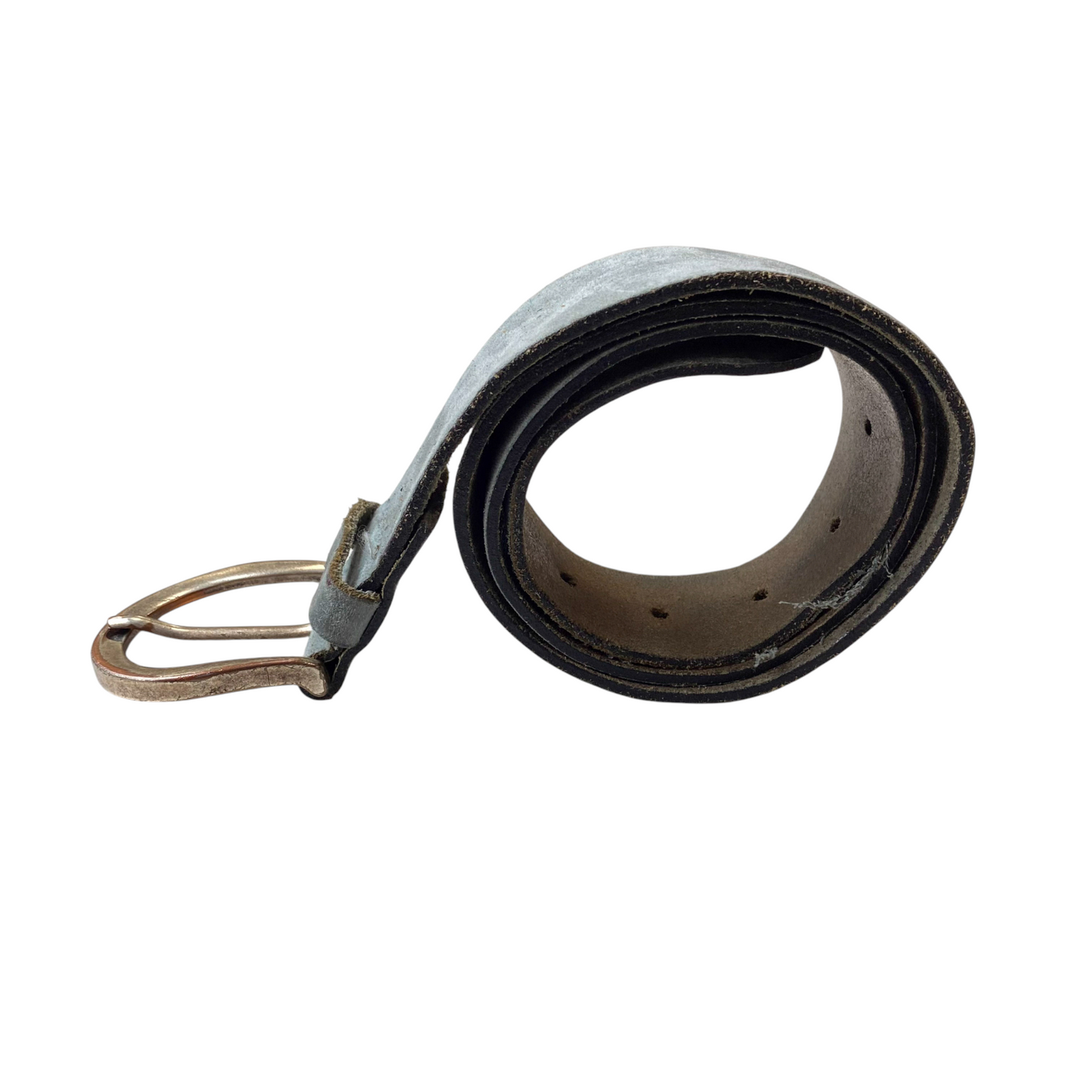 True Denim Mens Waist Belt Black Leather Adjustable Silver D-Buckle Size 37 in