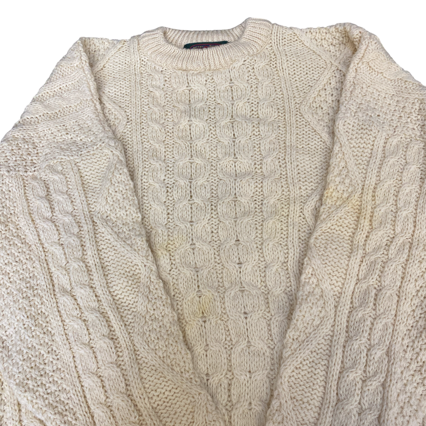 Murray Brothers Jumper Womens Large Cream Aran Cable Knit Long Sleeve Crew Neck