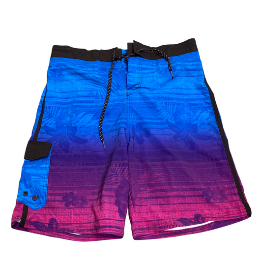 First Wave Swim Shorts Mens 31W Blue Purple Floral Mesh Lined Elastic Waist