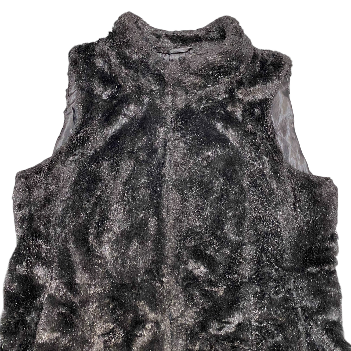 Manguun Collection Faux Fur Vest Womens Large Black Pleated Slim Sleeveless