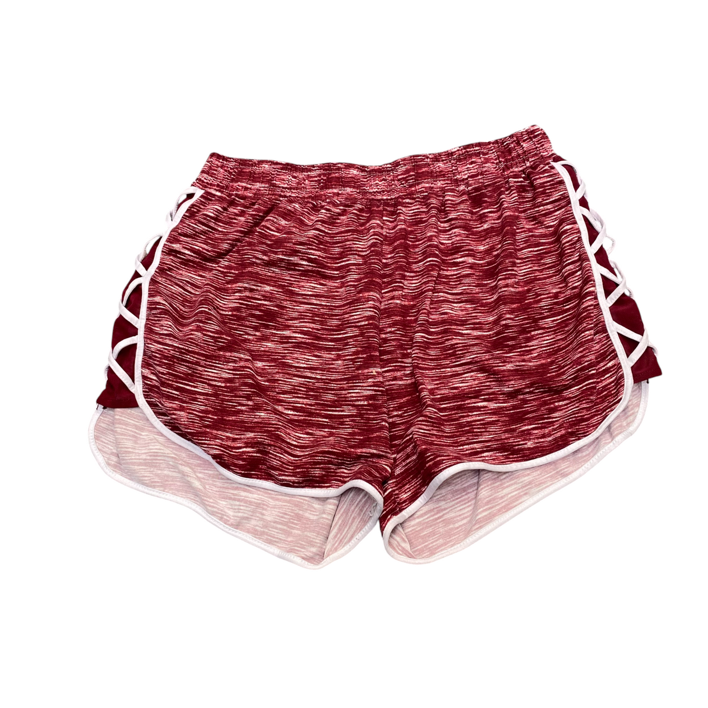 Running Shorts Womens XL Red Space Dye Athletic Gym Elastic Waist Side Lace-Up