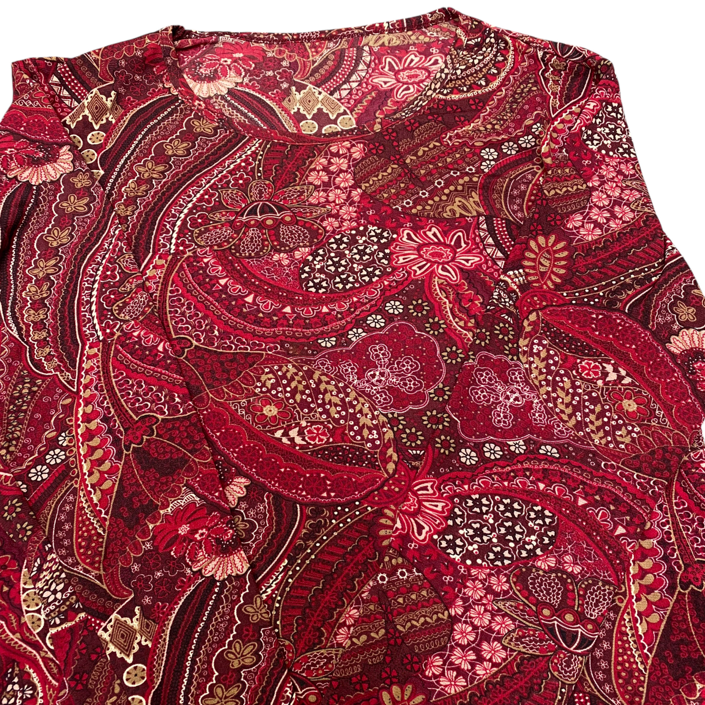Blouse Top Womens M Red Paisley Print Long Sleeve Round Neck Outdoor Pullover