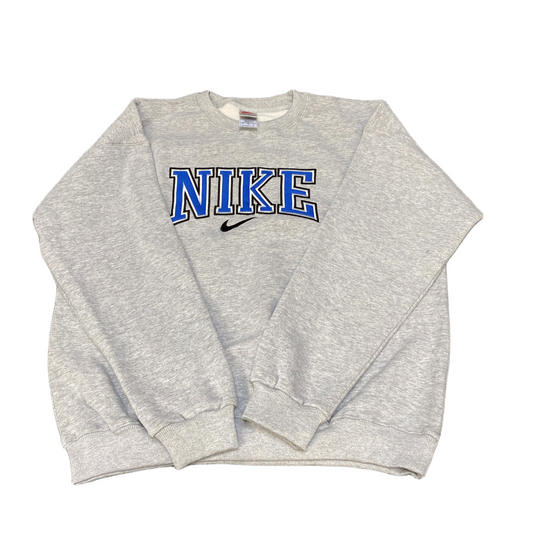 Nike Reworked Sweatshirt Mens Large Grey Embroidered Spellout Logo Vintage Y2K