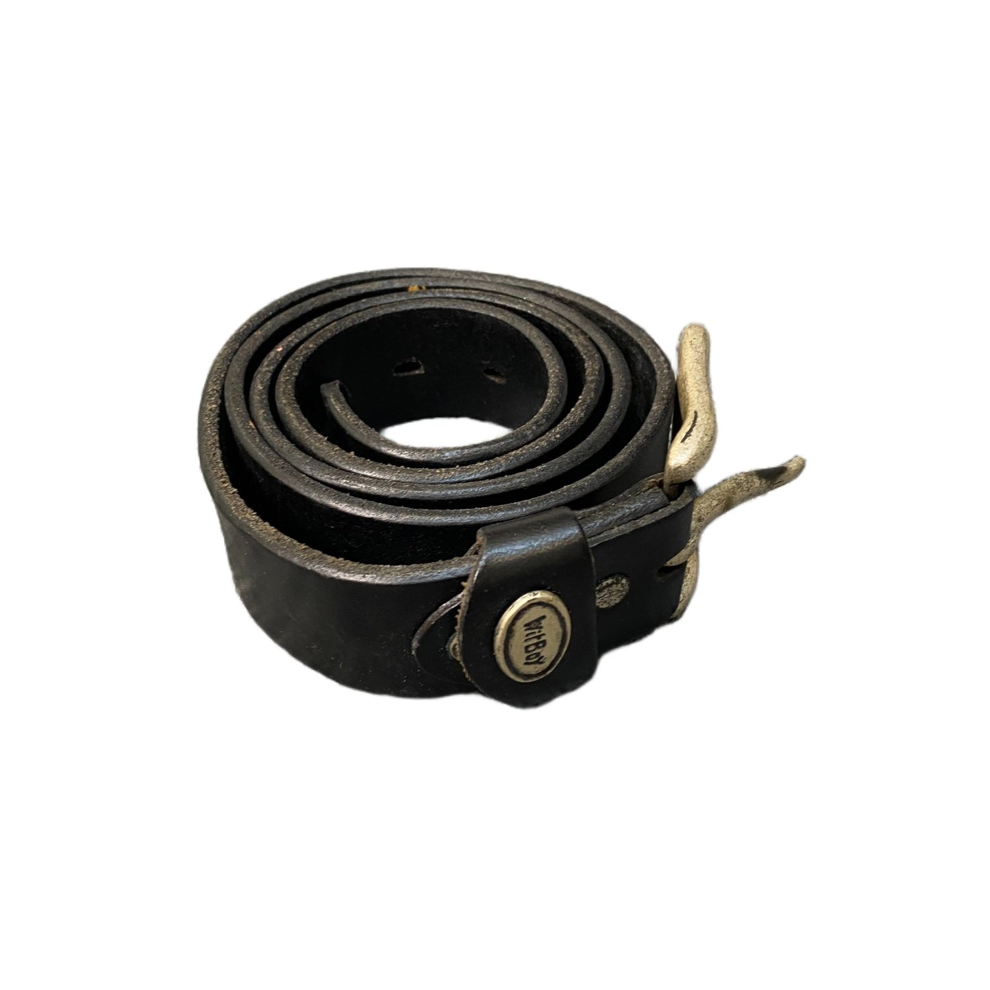 WitBoy Waist Belt Mens Black Leather Classic Brass Pin Buckle 42.5 inches