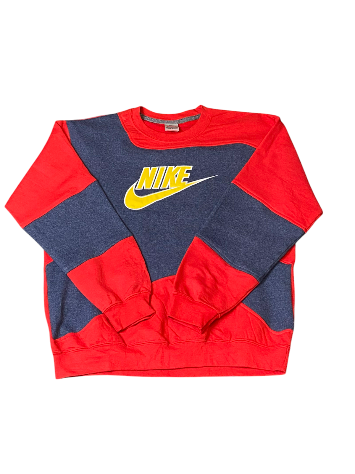 Nike Reworked Sweatshirt Mens Large Red Blue Spellout Logo Crew Neck Vtg Y2K