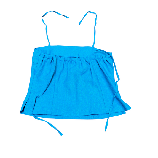 Halter Cropped Top Womens S Blue Solid Side Slit Off-Shoulder Preppy Outdoor