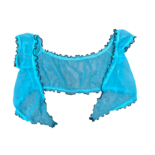 Cover Up Womens S Blue Sheer Swimwear Cropped Open Front Cap Sleeve Outdoor