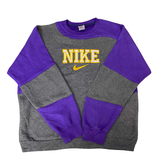 Nike Reworked Sweatshirt Men L Purple Grey Embroidered Spellout Logo Vintage Y2K