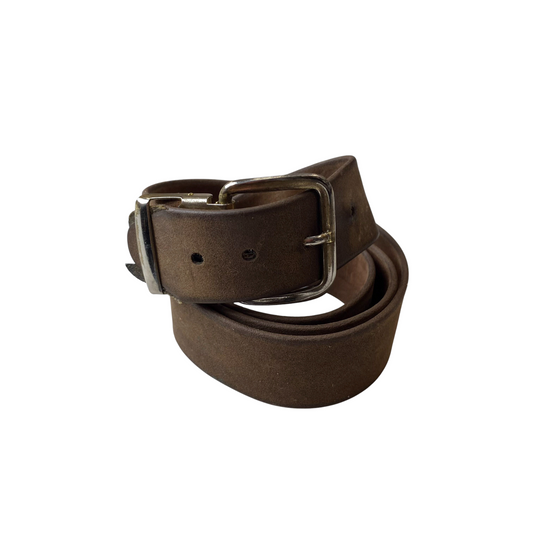 Mens Waist Belt Brown Leather Heavy Duty Adjustable Pin Buckle Size 34.5 in