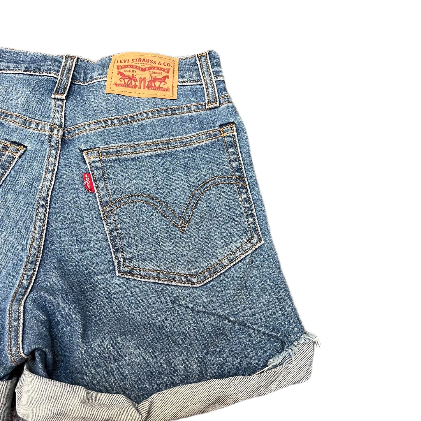 Levi's Wedgie Shorts Fits as Womens Small 24" Waist Blue Denim Distressed Cuffed