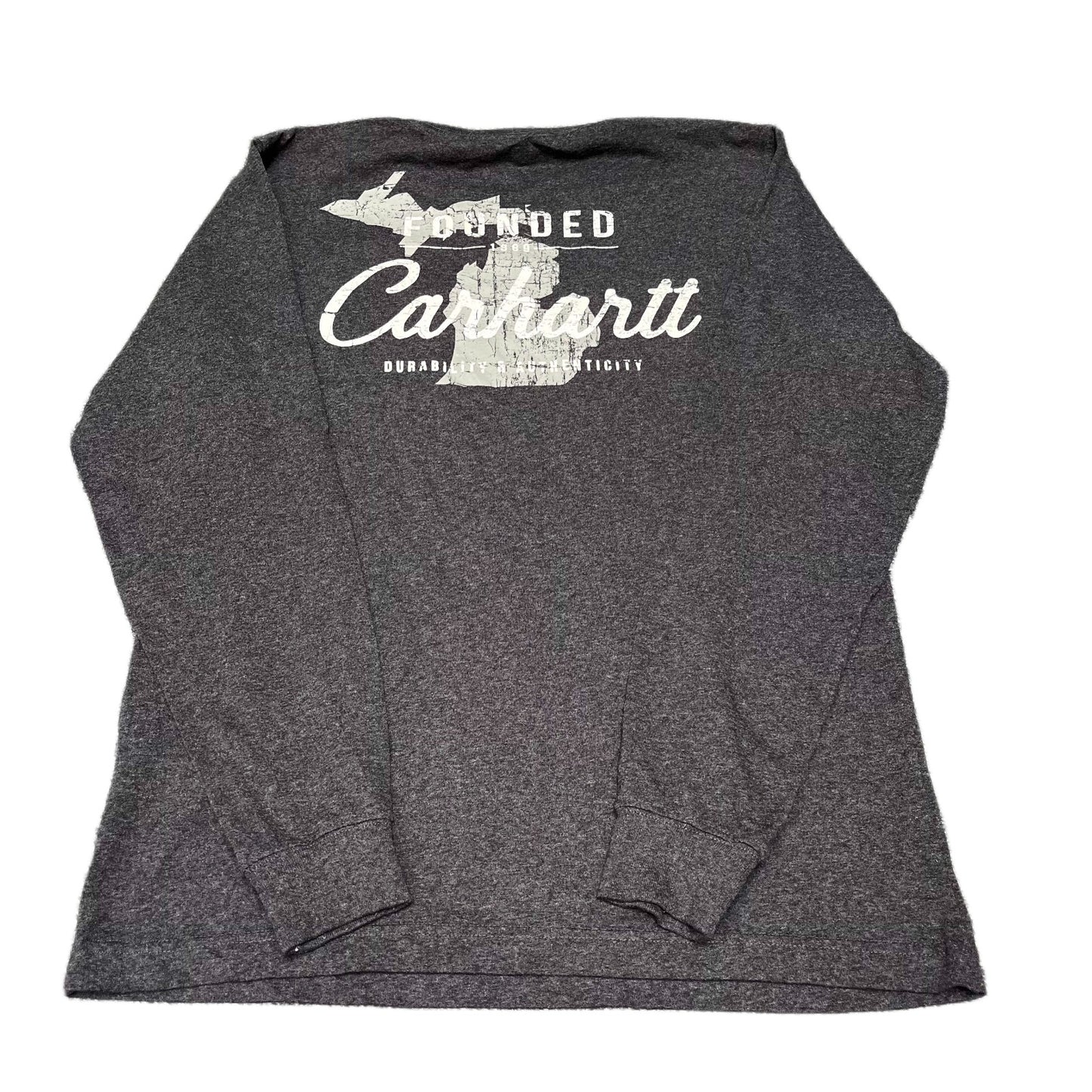 Carhartt Pocket T-Shirt Mens Small Dark Grey Graphic Relaxed Fit Long Sleeve Tee